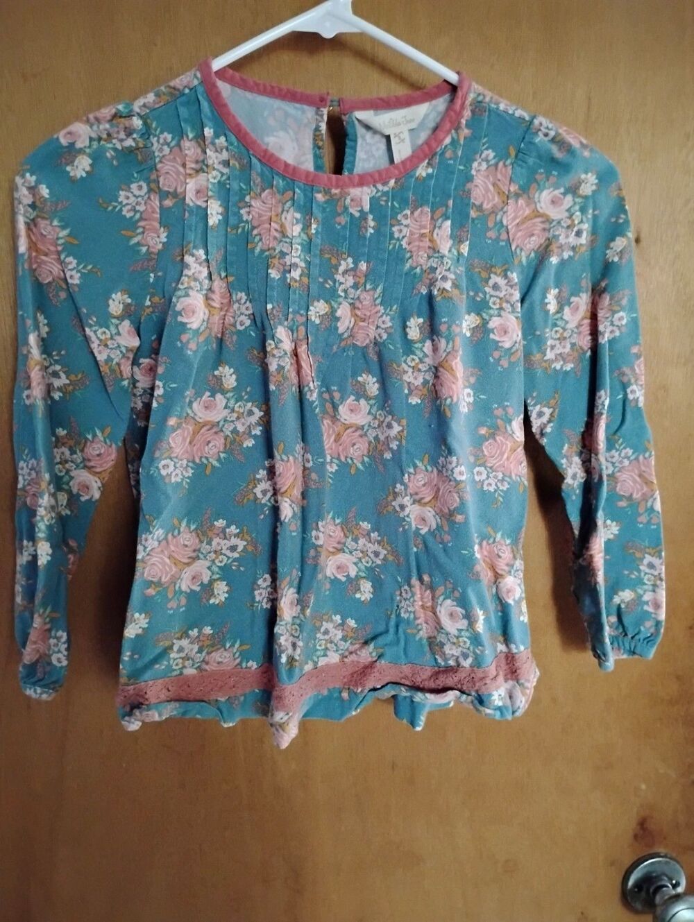 Matilda Jane Girls "Just Imagine Afina" Floral Blue Rayon Boho Blouse Size 8